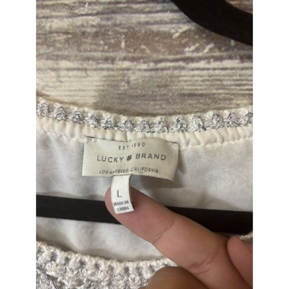 Lucky‎ Brand Cream Chevron Shine Layered Pull Over Sweater size L Large Crochet - Picture 5 of 5